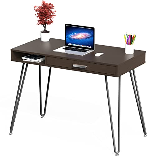 SHW Home Office Computer Hairpin Leg Desk with Drawer - color: Espresso