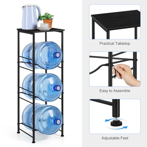 OYEAL Water Jug Holder Stand 5 Gallon Water Bottle Holder Organizer with Shelf, Heavy Duty 3 Tier Water Bottle Storage Rack for Kitchen, Office, Living Room, Black - style: Round Tube Black