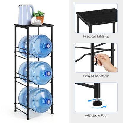 OYEAL Water Jug Holder Stand 5 Gallon Water Bottle Holder Organizer with Shelf, Heavy Duty 3 Tier Water Bottle Storage Rack for Kitchen, Office, Living Room, Black - style: Round Tube Black