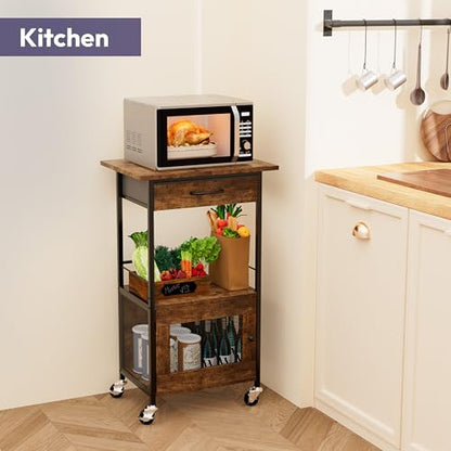 SWTYMIKI Buffets Coffee Bar Cabinet - Rolling Kitchen Rack, Farmhouse Small Coffee Stand with Storage Drawer and Door Cabinet - Kitchen Microwave Stand for Apartment, Living Room, Entryway, Espresso - size: 18.9x14.57in, style: Espresso