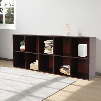 10 Cube Solid Wood Bookcase, 2-Tier Floor Standing Storage Shelf with Open Cubes, Vertical or Horizontal Bookcase for Bedroom Living Room Office - 59.06" L x 11.81" W x 23.62" H (10-Cube) - size: 10-Cube