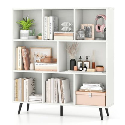 Tangkula 8-Cube Bookcase, Modern Storage Bookshelf with 5 Tapered Metal Legs & 2 Anti-Tip Kit, Freestanding Display Rack for Living Room, Study Room (8-Cube,White) - size: Standard 8-Cube