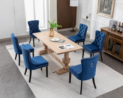 KCC Velvet Dining Chairs Set of 4, Upholstered High-end Tufted Dining Room Chair with Nailhead Back Ring Pull Trim Solid Wood Legs, Nikki Collection Modern Style for Kitchen, Blue - color: Blue, size: Set of 4