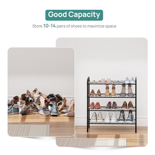 viewcare Shoe Rack for Closet, 4-Tier Small Shoe Rack for Entryway & Garage, Black Shoe Organizer Holds 10-14 Pairs, Sturdy Metal Construction - size: 4-Tier(M)