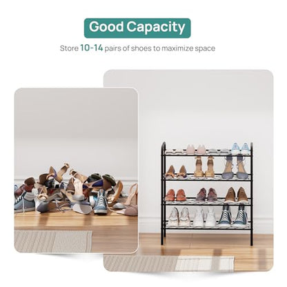 viewcare Shoe Rack for Closet, 4-Tier Small Shoe Rack for Entryway & Garage, Black Shoe Organizer Holds 10-14 Pairs, Sturdy Metal Construction - size: 4-Tier(M)