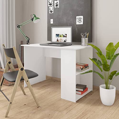 Modern White Engineered Wood Compact Desk with Two Built-in Shelves for Home Office Storage and Organization - color: White