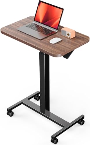 ErGear Mobile Small Standing Desk, Enhanced Adjustable Height Computer Workstations, Portable Rolling Laptop Desk with 4 Lockable Wheels for Home Office & Classroom, Deep Walnut - color: Deep Walnut