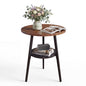 Small Round Side Table, End Tables Living Room, Walnut | 2-Tier Side Table with Storage Shelf for Small Spaces, Bedside Accent Table for Living Room, Bedroom, Metal Frame & Wood Top - color: Walnut