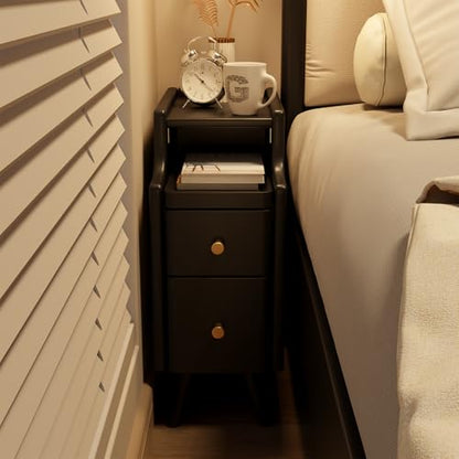 AQIMUELE Small Nightstand with Drawers, Solid Wood Narrow Bedside Table, Narrow Nightstand for Bedroom - color: 1 Pc(black), size: 15.74''D*7.87''W*19.68''H