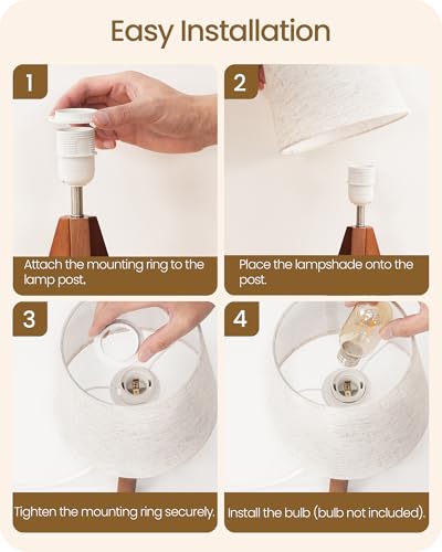 Tripod Table Lamp, 14.6 Inch Small Bedside Lamp with Beige Linen Shade, Modern Nightstand Lamp for Bedroom, Kids Room, Living Room, Nursery, Office, E26 Socket, Dark Wood Base, LE51TL05 - color: Beige+Pearwood