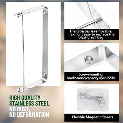Stainless Steel Produce Bag Roll Holder Wall Mount Plastic Grocery Bag Holder for Supermarket Grocery Kitchen, 13.4 x 6.4 x 1.3 Inch (Silver) - color: Silver