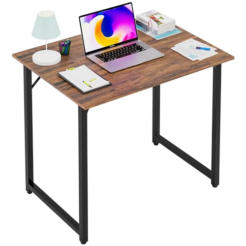 PayLessHere | 32 Inch Computer Desk | Brown | Office Desk with Metal Frame, Adjustable Feet | Water-Resistant, Scratchproof Surface | Sturdy Writing Table for Home Office or Study | Pack of 1 - color: Brown, size: 32 Inch