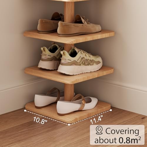6-Tier Vertical Shoe Rack, Narrow Shoe Tower for Small Space - color: Natural, size: 11.4"D×10.8”W×43.3"H