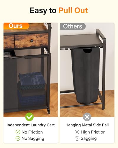 4 Section Rolling Laundry Sorter, Fabric Drawers & Pull-Out Car | Durable, Strudy, Shelf Laundry Hamper, Brake Two Wheels, Bottom Added Panel, Easy to Move, Laundry Room - size: 4 Section with Drawers (206L)