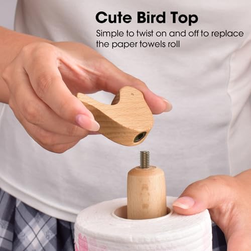 KitchLife Cute Wooden Paper Towel Holder Countertop - Solid Freestanding Paper Towel Dispenser Stand Organizer with Anti-Skid Base (Bird) - style: Bird