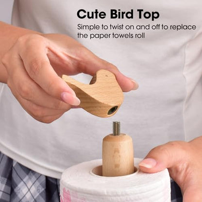 KitchLife Cute Wooden Paper Towel Holder Countertop - Solid Freestanding Paper Towel Dispenser Stand Organizer with Anti-Skid Base (Bird) - style: Bird