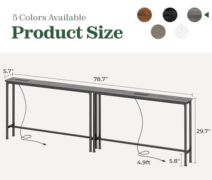 SUPERJARE 78.8 Inch Narrow Console Table with Outlet, Sofa Tables, Behind Couch Table, Long Entryway Tables with Charging Station, for Living Room, Charcoal Gray - color: Charcoal Gray, size: 5.7''D x 78.7''W x 29.7''H