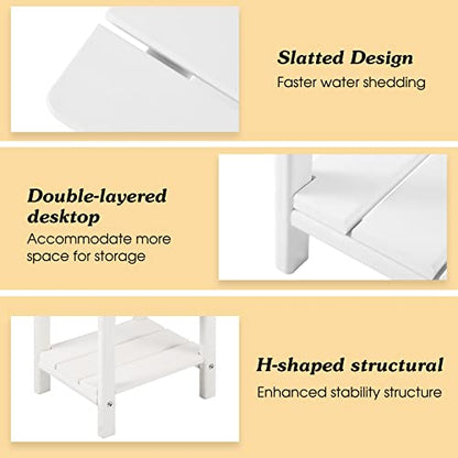 Apolimi Adirondack Outdoor Side Table, 2-Tier Sturdy Patio End Table Weather Resistant, 16.5" Solid Side Table for Patio, Pool, Porch - color: Pure White