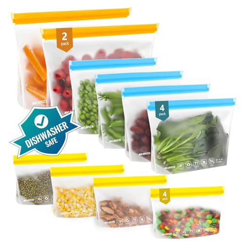 IDEATECH 12Pack Food Storage Bags Dishwasher Safe, BPA Free Reusable Snack Bags, Leakproof Reusable Gallon Freezer Bags for Lunch,Travel(2Gallon 4Quart 4Snack, Colored) - color: Multicolor