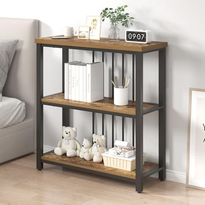 FOLUBAN 3 Tier Bookshelf, Industrial Wood and Metal Bookcase, Small Book Shelf for Home Office Bedroom Living Room, Rustic Brown - color: Brown, size: 12.6"D x 29.5"W x 32.3"H