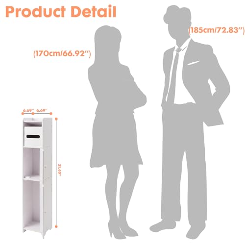 LuiceABC Slim Toilet Paper Holder Stand, Over The Toilet Storage Cabinet | Corner Shelf for Bathroom, Small Space, White, 31.49 X 6.69 X 6.69 INCH - size: 6.69 x 6.69 x 31.49 inch