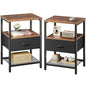 Huuger Nightstand Set of 2, Night Stand with Fabric Drawer, Mesh Shelf, Side Table with Storage, Fabric Drawer Dresser, Open Shelf, Metal Frame, Bedroom, Rustic Brown and Black - color: Rustic Brown and Black