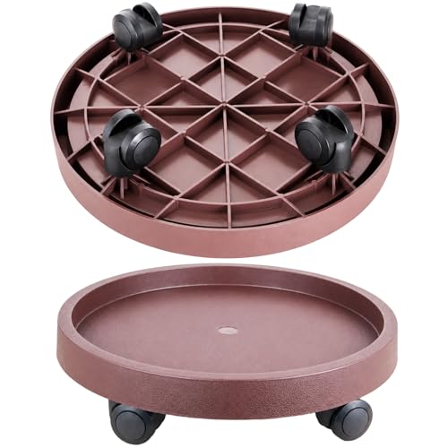 Doseno Plant Stands, 2 Pack Rolling Plant Caddy with Wheels, 12.8-Inch | Heavy-duty plant rollers with wheels hold 200 lb and work as dollies for moving flower pots indoors, outdoors or on patios - color: Coffee Brown
