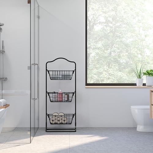 Simple Houseware 3-Tier Rigid Wire Market Fruit Basket Stand, Black - size: 3 Tier