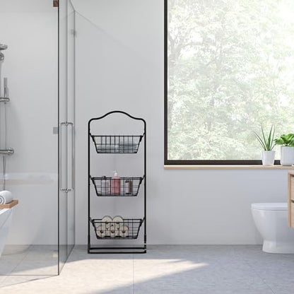 Simple Houseware 3-Tier Rigid Wire Market Fruit Basket Stand, Black - size: 3 Tier