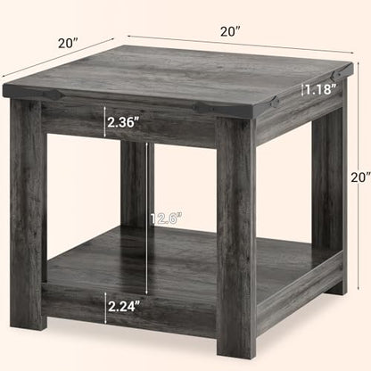 Homieasy 20" End Table with Storage Shelf, Square Farmhouse Bedside Table, Grey - color: Grey