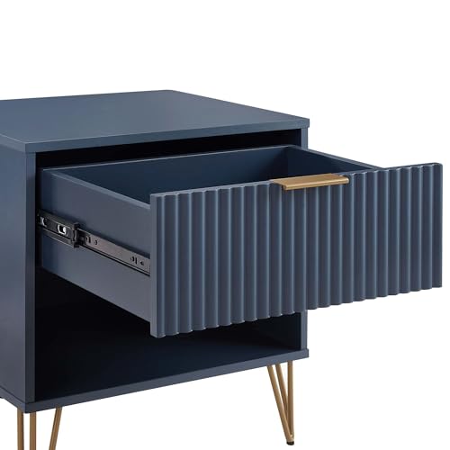 BROVAVE Sturdy Metal Legs Bedside Stand, Nightstand with Textured Drawer, Accent Table for Bedroom for Indoor use, Dark Blue - color: Dark Blue