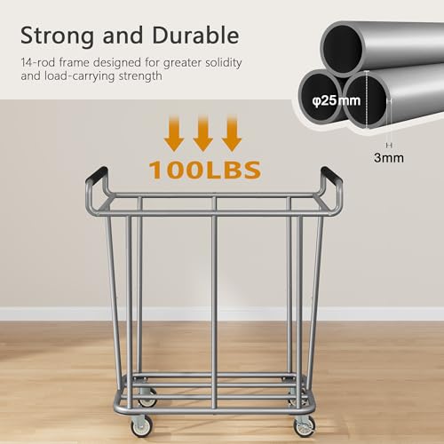 Gewudraw 360L Rolling Laundry Hamper with Wheels, 95 Gallons, Grey | Heavy Duty Extra Large Rolling Laundry Cart with Handle, Steel Frame, Waterproof Liner, Large Clothes Storage Basket - color: Grey, size: 1-Section-360L