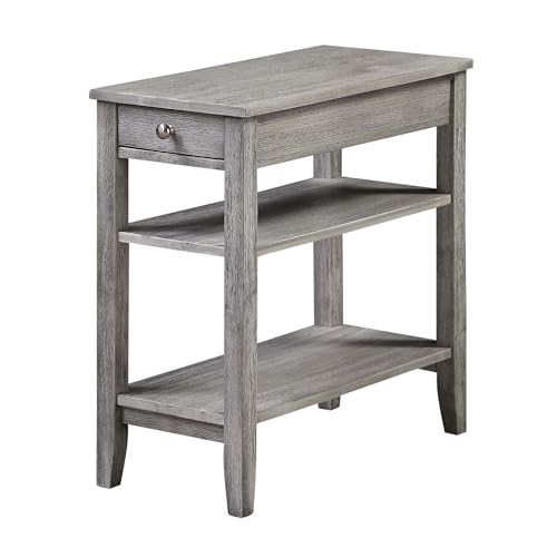Convenience Concepts American Heritage Chairside End Table with Drawer 23.5" - Classic Living Room Table with Storage Shelf, Bedroom Nightstand, Wirebrush Light Gray - color: Wirebrush Light Gray