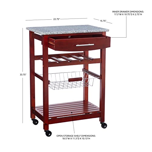 Linon Hanover Wenge Kitchen Cart with Granite Top, Model Number: 44037WENGE-01-KD-U - color: Wenge and Granite, style: Whitney