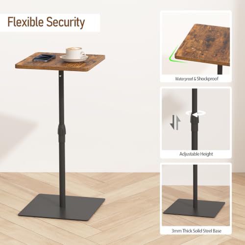 TUTOTAK Tall Side Table, Wide Top End Table, Adjustable Height Drink Table | Pedestal Table for Small Spaces, Accent Nightstand, livingroom, Bedroom, Brown TB01BB097 - color: Brown, size: 1 Pack, style: Square