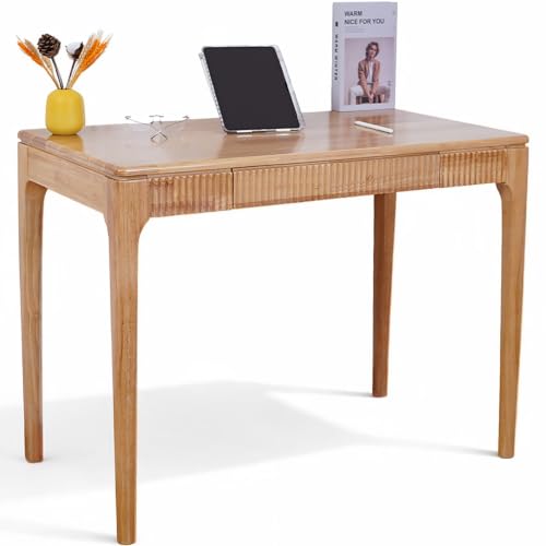 Solid Wood Desk with Drawer, Wooden Home Office Desk for Work, Student Computer Desk for Small Spaces, Gaming Study PC Desk for Bedroom, Easy to Assemble (Wood Color 40 inch) - color: Wood Color 40 Inch
