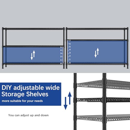 REGILLER 3-Wire Shelf Adjustable Heavy Duty Storage Shelves,Metal Organizer Wire Rack for Laundry Bathroom Kitchen Pantry Closet Garage Shelving(Black,24" Dx59.6 Wx47.6 H) - size: 3tier 24"D x 59.6"W x 47.6"H