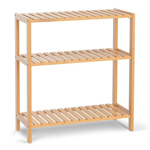 VASMIA Bamboo Bathroom Shelf,3-Tier Storage Shelf,Multipurpose Storage Display Shelf for Bathroom, Living Room,Balcony, Kitchen,Natural - color: Natural, size: 3-Tier