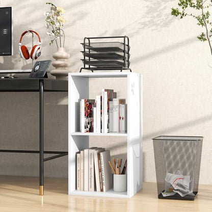 2 Cube Storage Organizer, 2 Tier Floor Standing Bookcase, Small Bookshelf for Small Spaces, Wooden Open Display Shelf for Living Room, Bedroom, Study, White Bookshelf with Open Back - size: 2 Cubes