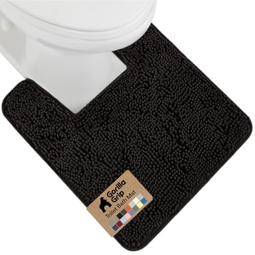 GORILLA GRIP Plush Absorbent Shaggy Chenille Bath Rug Mat for Square Toilet Base with Rubber Backing, Machine Washable Rugs, Soft Microfiber Contour Mats for Toilets, Bathroom Decor, Black - color: Black, size: 24" X 19" Square Contour