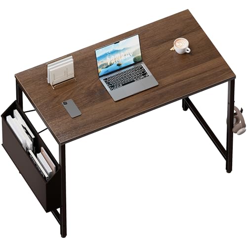 Pamray 32 Inch Computer Desk for Small Spaces with Storage Bag, Home Office Work Desk with Headphone Hook, Small Office Desk Study Writing Table - color: Brown, size: 32 Inch