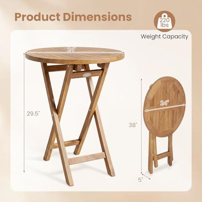 Tangkula 24-Inch Teak Wood Folding Outdoor Table, Round Patio Table with Sturdy X-Frame, Space Saving Outside Bistro Table for Deck, Porch, Poolside, Balcony & Garden - size: 24"