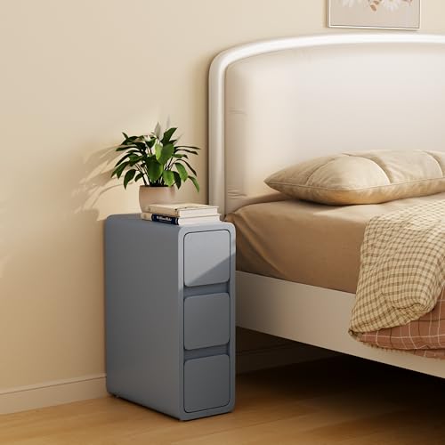 AQIMUELE Narrow Bedside Table,Narrow Night Stand with Drawers,Small Night Stand with Leather Surface for Bedroom - color: Dark Gray (3 Drawers), size: 7.9"W