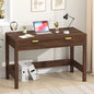 YOMILUVE Fluted Computer Desk with 2 Drawers, 39 Inch Small Computer Desk with Storage, Compact Writing Study Desk for Small Spaces, Walnut - color: Walnut
