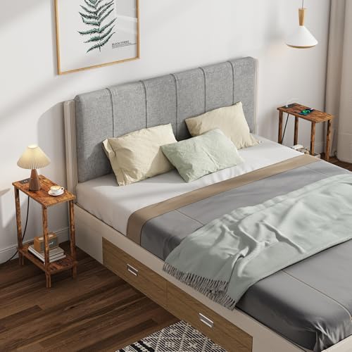 TUTOTAK Small End Table with Charging Station, Narrow Side Table with USB Ports and Outlets, Skinny Sofa Table, Slim Nightstand, Living Room, Bed Room, Pure Brown TB01BB060C - color: Pure Brown, size: 2-tier