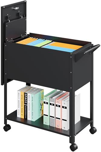 SISESOL Rolling File Cart with Wheels Hanging Files,Rolling File Cabinet Organizer,Rolling Hanging File Folder Cart on Wheels,Metal Filing Cart,Fit A4/F4/Letter/Legal File for Home Office (Black) - color: Black