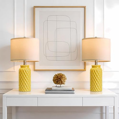 USumkky 20.5" Ceramic Table Lamps Set of 2 - Modern Farmhouse & Boho Style, Bedside Nightstand Lamps for Bedroom, Living Room End Table Lamps, Small Desk Lamp(Yellow) - color: 20.5" Yellow-2 Pack