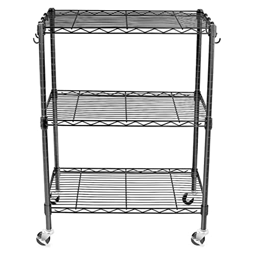WDT 3-Tier Storage Shelves, Heavy Duty Metal Shelves Wire Rack Shelving Unit, Adjustable Shelf with Wheels for Home Office Garage Kitchen Bathroom, 24" D x 14" W x 32" H - size: 3tier 24"D x 14"W x 32"H