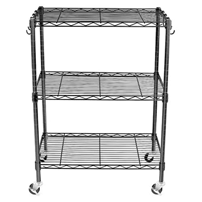 3-Tier Storage Shelves, Heavy Duty Metal Shelves Wire Rack Shelving Unit, Adjustable Shelf with Wheels for Home Office Garage Kitchen Bathroom, 24" D x 14" W x 32" H - size: 3tier 24"D x 14"W x 32"H