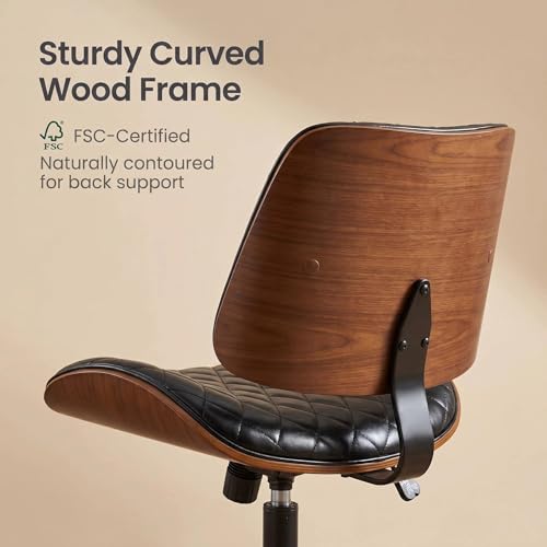 Furnimart Armless Small Desk Chair with Wheels, 360° Swivel Faux Leather Vanity Chair for Bedroom, Compact Home Office Task Chair for Small Spaces, Heavy-Duty Wood Frame(PU Black) - color: Faux Leather-black